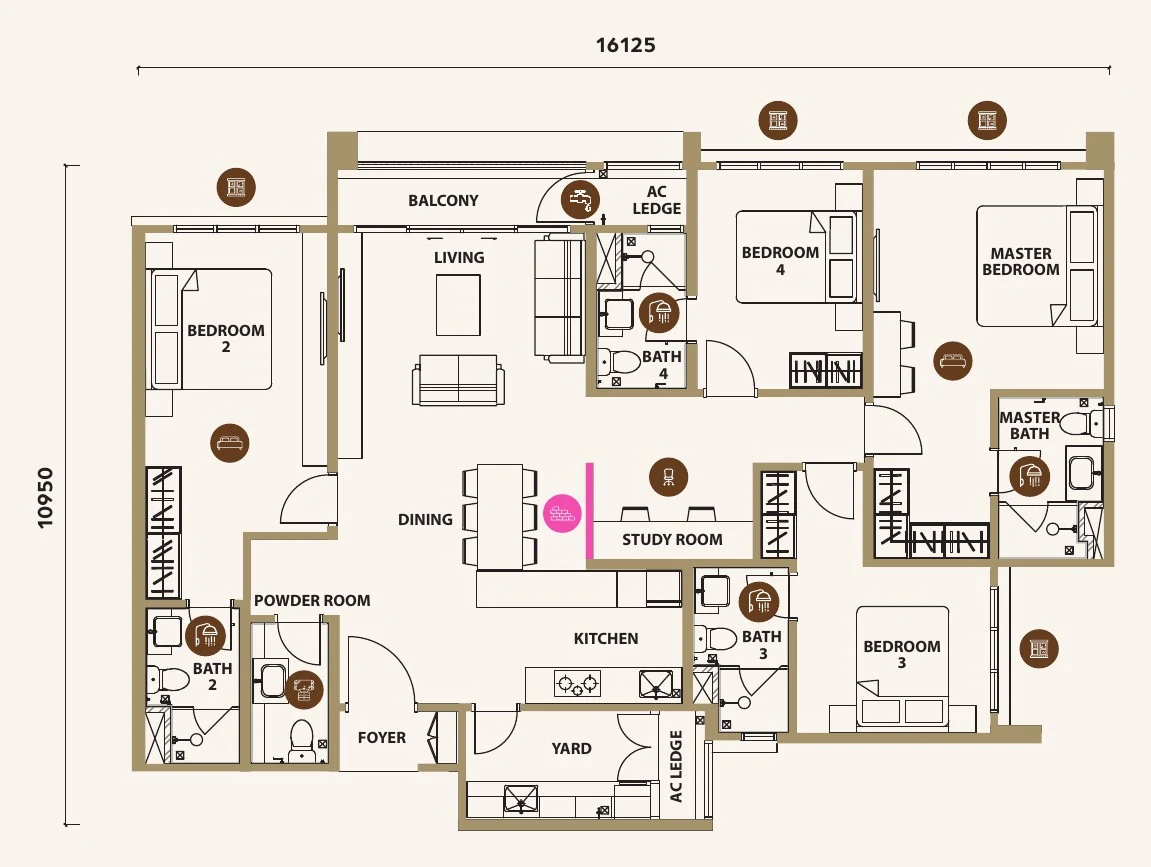 Type D floor plan, 1,646 sq ft, 4 + 1 bedroom